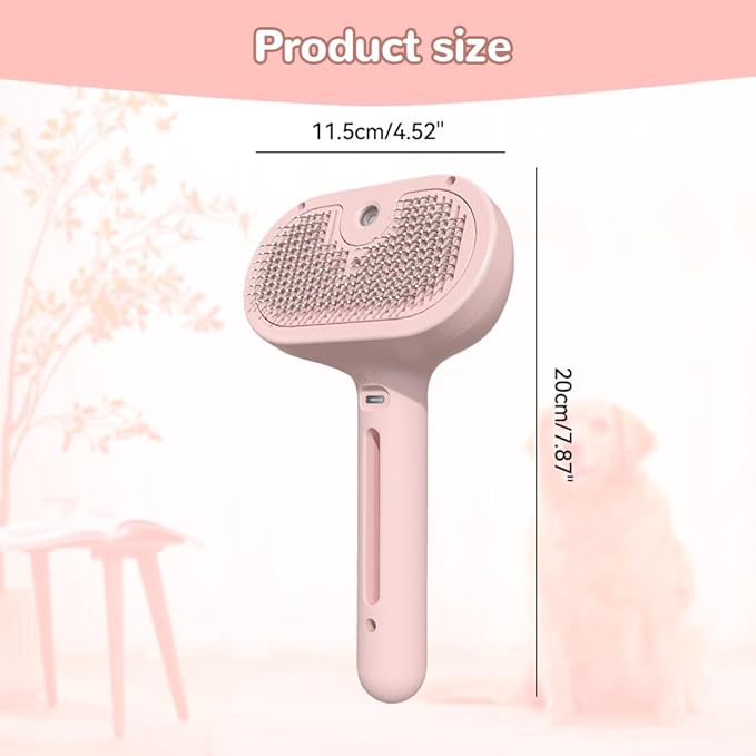 Pet Spray Hair Removal Comb, 2025 New Pet Steam Brush for Dog Cat, Steam Brush for Shedding Grooming, Water Steamy for Long Short Haired Pets, Portable Anti-Static Cat Steamy (Pink)