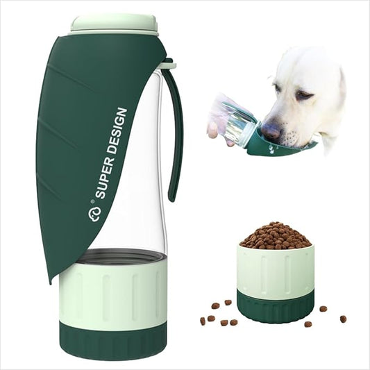 SUPERDESIGN Green Dog Water Bottle Portable with Food Container, Dog Travel Water Bottle Easy-to-Use, Leak-Proof Design Pet Water Bottle Ideal for Travel,Hiking and Dog Walking Accessories