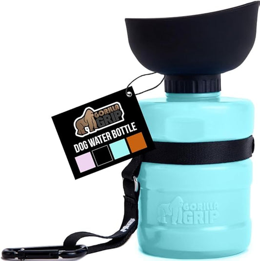 GORILLA GRIP Dog Water Bottle, Portable Water Bowl Dispenser for Dogs, 12 oz Leak Proof Pet Travel Squeeze Bottles, Food Grade Silicone, Puppy Essentials, Hiking Camping Trip Accessories, Turquoise