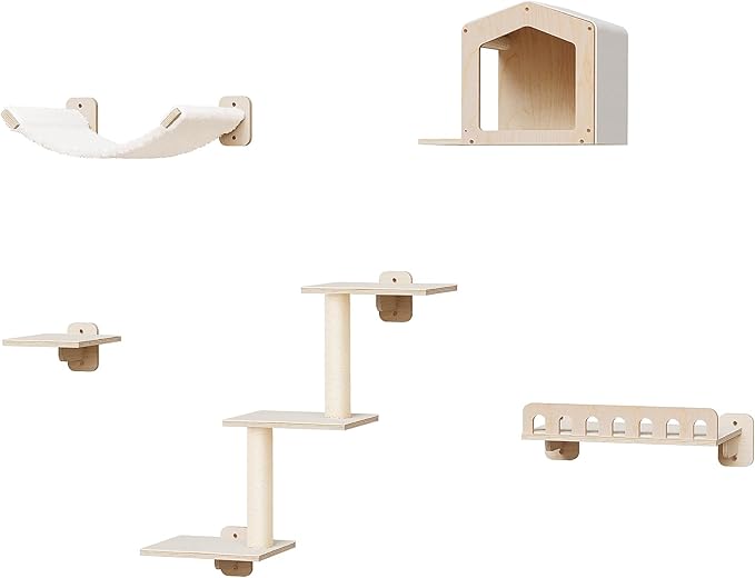 Cat Wall Shelves, 5-in-1 Cat Wall Furniture with Large Hammock and Perch, Space-Saving Shelves Set for Indoor Cats