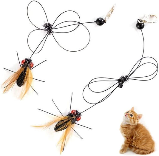 Cat Insect Feather Toys Replacement - 2 Pcs Handmade Natural Flies - Cat Toy Wand Refills - Interactive Kitten Teaser Wand Attachments - Cat Toys for Indoor Cats Play