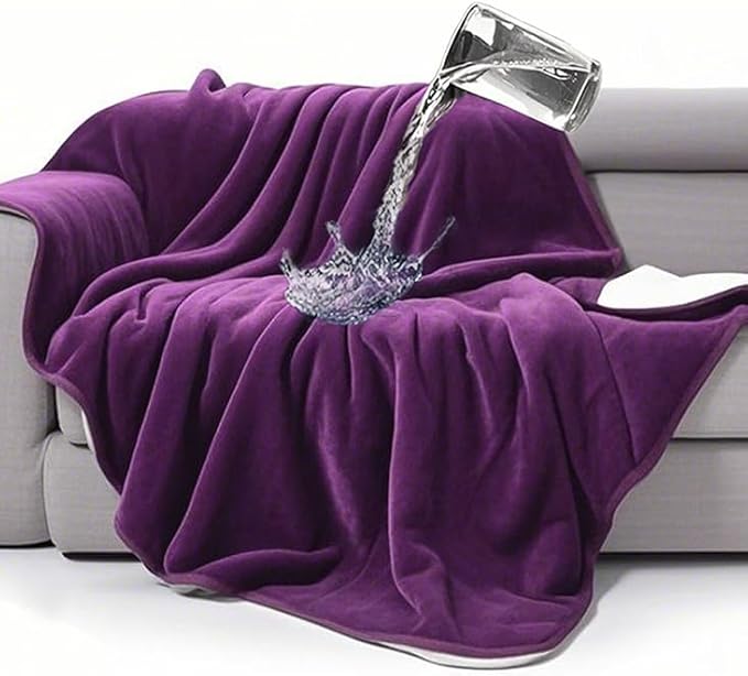 gogobunny Waterproof Bed Blanket, Reversible Sherpa Fleece Throw Blanket for Dog Puppy Cat, Furniture Cover Protects Bed Couch Sofa from Liquid Pee and Pet Fur (Dark Purple, 90x90 inches)