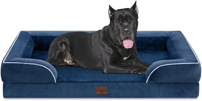 Comfort Expression Orthopedic Dog Bed for Extra Large Dogs 53x42 Inch, Waterproof Egg Crate Foam XXL Pet Bed with Removable Bolsters, Dog Couch with Washable Cover & Non-Slip Bottom, Navy Blue