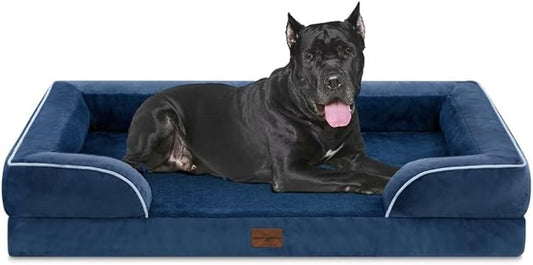 Comfort Expression Orthopedic Dog Bed for Extra Large Dogs 53x42 Inch, Waterproof Egg Crate Foam XXL Pet Bed with Removable Bolsters, Dog Couch with Washable Cover & Non-Slip Bottom, Navy Blue