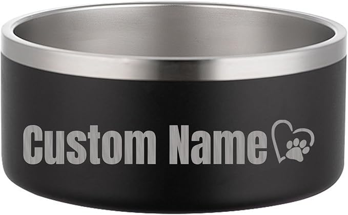 Custom Personalized Dog & Cat Bowls - Stainless Steel Non-Slip Water & Food Dishes - Easy to Clean, Dishwasher Safe - Small, Medium, Large Sizes (Black)