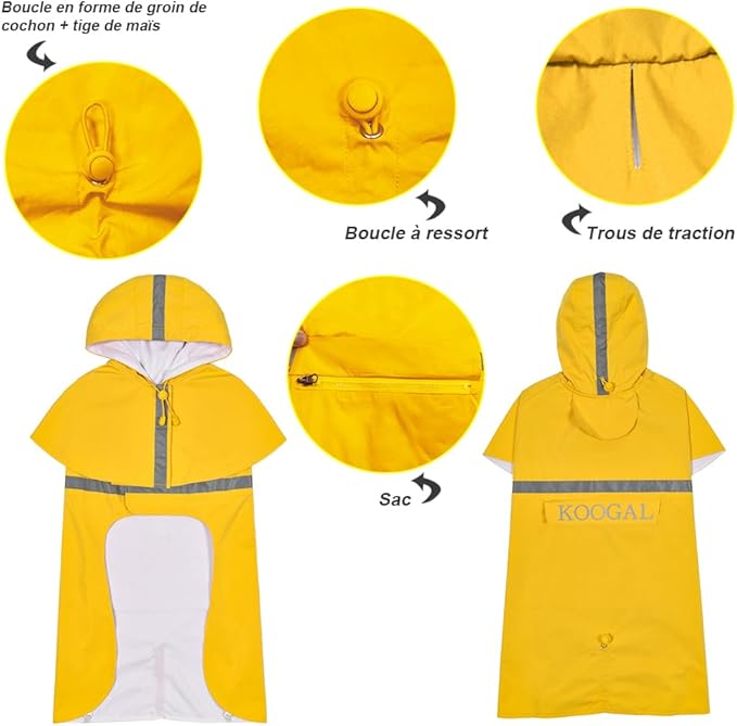 Pet Large Dog Raincoat Apparel Poncho Waterproof for Medium Large Sized for Dog Raincoat Clothes (Yellow, 6XL)