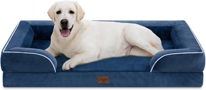 Comfort Expression Orthopedic Dog Bed for Extra Large Dogs 45x35 Inch, Waterproof Egg Crate Foam XL Pet Bed with Removable Bolsters, Dog Couch with Washable Cover & Non-Slip Bottom, Navy Blue