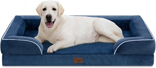 Comfort Expression Orthopedic Dog Bed for Extra Large Dogs 45x35 Inch, Waterproof Egg Crate Foam XL Pet Bed with Removable Bolsters, Dog Couch with Washable Cover & Non-Slip Bottom, Navy Blue