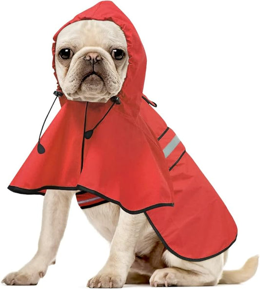 Waterproof Dog Raincoat - Reflective Adjustable Pet Rain Coats Jacket, Lightweight Dog Hooded Poncho Raincoats for Small Dogs (Red, Medium)