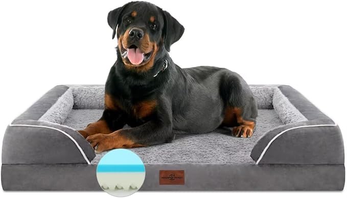 Comfort Expression Orthopedic Dog Bed for Extra Large Dogs 45x35 Inch, Waterproof Supportive Memory Foam XL Pet Bed with Removable Bolster, Dog Couch with Washable Cover & Non-Slip Bottom, Silver Grey