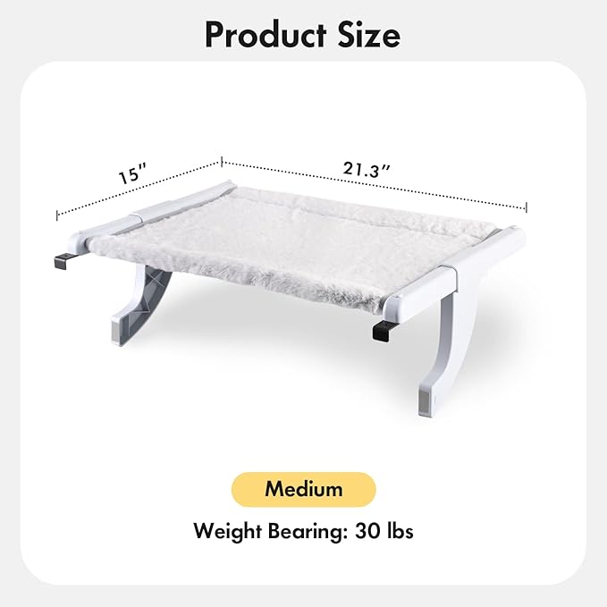 Window Sill Mount Cat Perch for Indoor Cats, One-Step Sliding Clamping Slot Adjustment Cat Hammock with Washable Cover, No Suction Cups Pet Bed for Windowsill & Bedside (Medium)