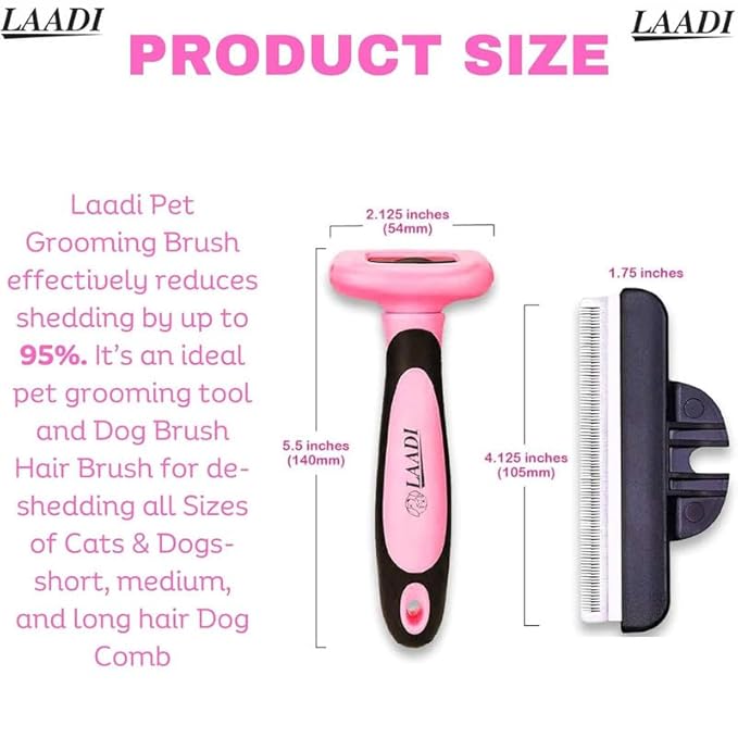 Laadi Deshedding Tool - Reduces Shedding by Up to 95% for Pets' Grooming - Suitable for Dogs, Cats, Horses, and Rabbits
