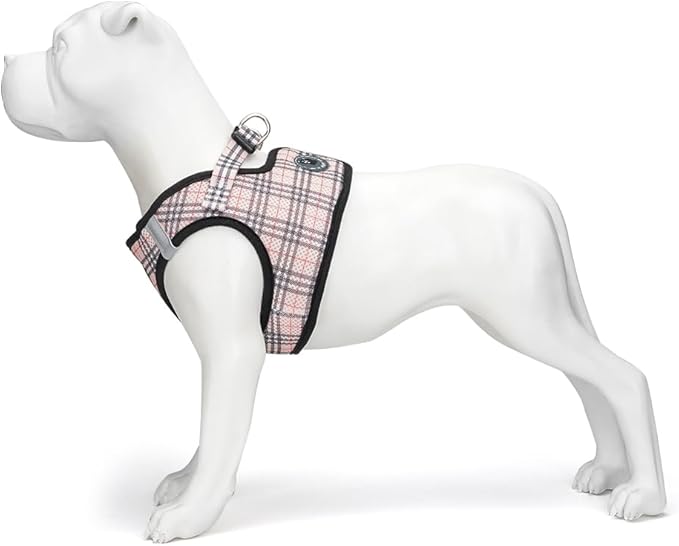 EcoBark Teacup Dog Harness - Luxury Step in Dog Harnesses - Reflective and Adjustable Vest Harness - Soft Mesh Halter Harness Vest for Puppies & Dogs (Beige Plaid)