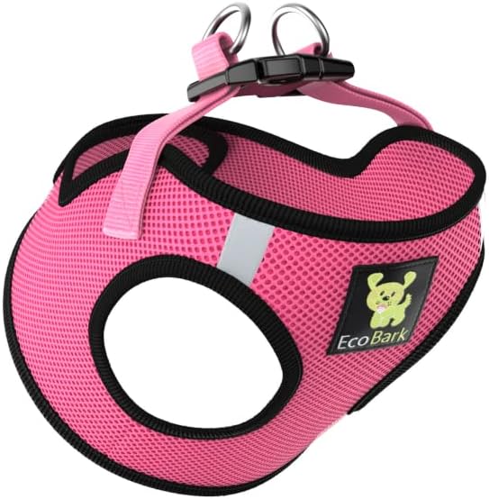 EcoBark Step in Dog Harness - Eco-Friendly Teacup Dog Harnesses for XXS, XS, and Small Dogs - Reflective and Adjustable Mini Body Halter Vest -Tiny Soft Mesh Harness Under 5 lbs (Bubblegum Pink, XXXS)