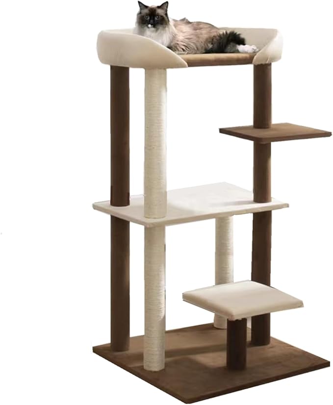 Modern Cat Tree Tower with Extra Large Platform Perch Bed for Maine Coon and Big Couch Sofa for Multiple Cats