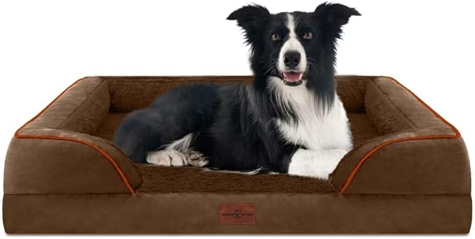 Comfort Expression Orthopedic Dog Bed for Large Dogs 36x27 Inch, Waterproof Supportive Egg Crate Foam Large Pet Bed with Removable Bolsters, Dog Couch with Washable Cover & Non-Slip Bottom, Dark Brown