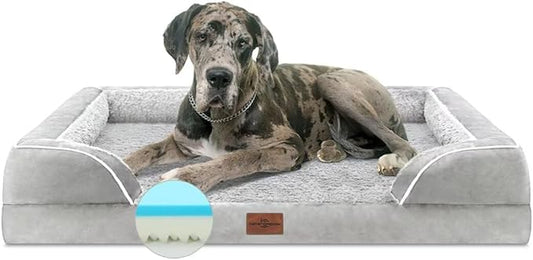 Comfort Expression Orthopedic Dog Bed for Extra Large Dogs 53x42 Inch, Waterproof Supportive Memory Foam XXL Pet Bed with Removable Bolster, Dog Couch with Washable Cover & Non-Slip Bottom, Light Grey