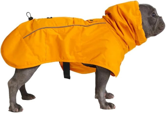 Spark Paws Dog Raincoat, Waterproof Windproof Rain Jacket, for Small Medium Large Extra Large Dogs, Reflective Breathable Full-Body Coverage Dry Suit - Mustard Yellow - XL