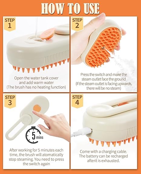 Cat Steam Brush for Shedding - 3 in 1 Steam Cat Brushes for Grooming and Massage - Adjustable Pet Brush with Steam for Dogs, Removing Tangled and Loose Hair (Beige)