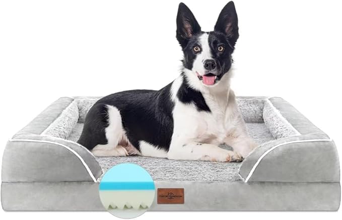 Comfort Expression Orthopedic Dog Bed for Large Dogs 36x27 Inch, Waterproof Supportive Memory Foam Large Pet Bed with Removable Bolsters, Dog Couch with Washable Cover & Non-Slip Bottom, Light Grey