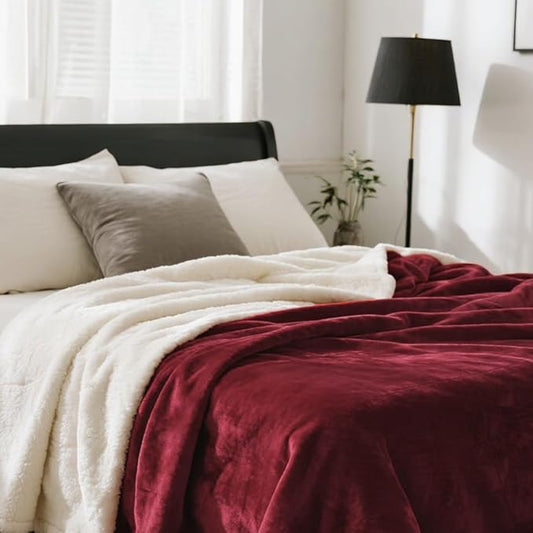 gogobunny Waterproof Bed Blanket, Reversible Sherpa Fleece Throw Blanket for Dog Puppy Cat, Furniture Cover Protects Bed Couch Sofa from Liquid Pee and Pet Fur (Romantic Red, 90x90 inches)