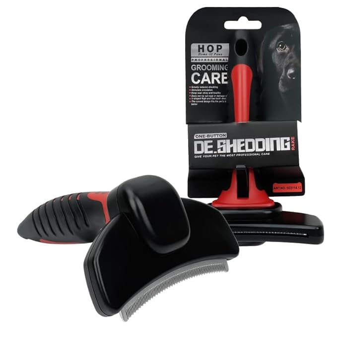 HOP Dog Deshedding Brush for Short Haired Dogs Cats Pets Professional Deshedding Tool Anti-Slip Handle & Detachable Head Highly Effective Deshedder Grooming Home of Paws(Black_L)