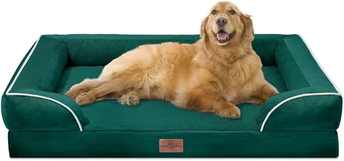 Comfort Expression Orthopedic Dog Bed for Extra Large Dogs 42x30 Inch, Waterproof Supportive Egg Crate Foam XL Pet Bed with Removable Bolsters, Dog Couch with Washable Cover & Non-Slip Bottom, Emerald