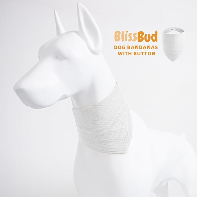 Dog's Bandanas Solid Color Soft Cotton Pet Scarf with Adustable Button,White,Medium