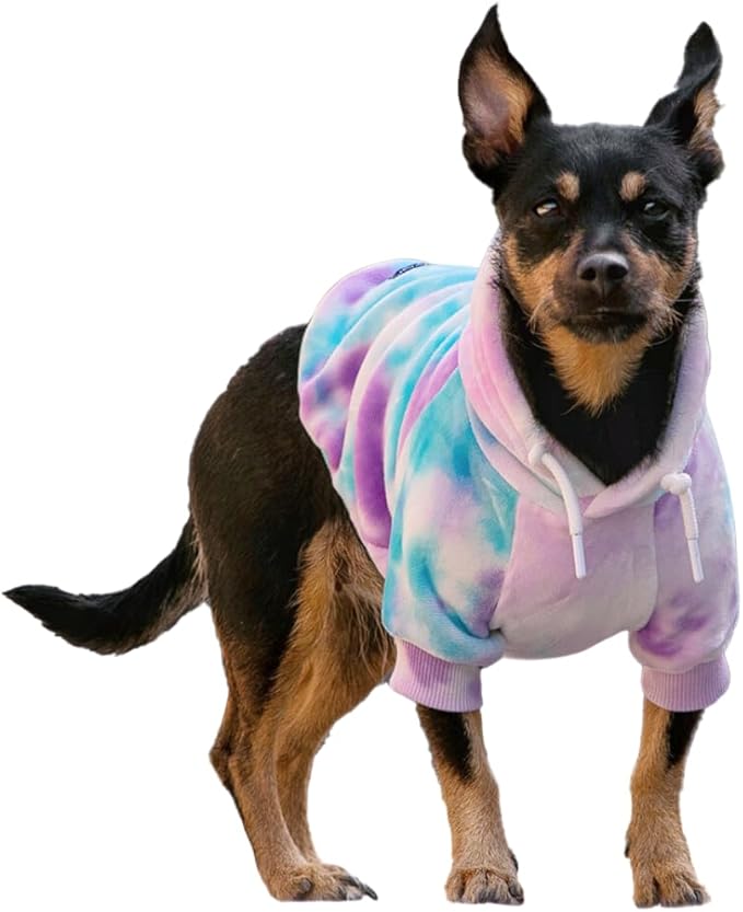 Spark Paws Dog Hoodie – Premium Dog Sweater for Small, Medium, and Large Dogs | Warm Outfits for French Bulldogs, Pitbull, Puppy, Winter Jacket Alternative - 90s Retro Sky Dye - S