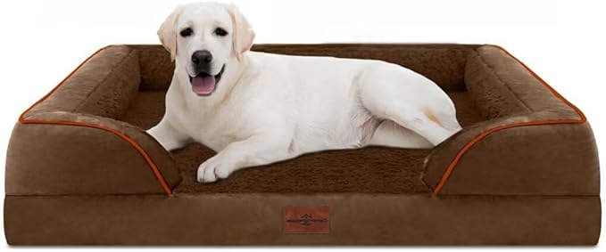 Comfort Expression Orthopedic Dog Bed for Extra Large Dogs 45x35 Inch, Waterproof Egg Crate Foam XL Pet Bed with Removable Bolsters, Dog Couch with Washable Cover & Non-Slip Bottom, Dark Brown