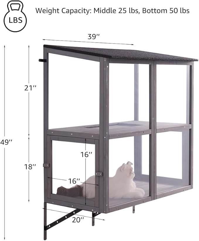 beeNbkks Prevent Conditioned Air Loss, 2 Tiers Bug Proof Cat Catio, Window Cat House with Clear Acrylic, Outdoor Enclosure for Indoor Pets, Expandable Wooden Perch, Safe Comfortable Haven for Pets