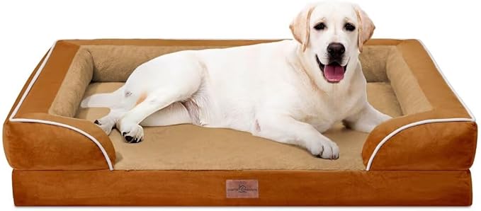 Comfort Expression Orthopedic Dog Bed for Extra Large Dogs 45x35 Inch, Waterproof Supportive Egg Crate Foam XL Pet Bed with Removable Bolsters, Dog Couch with Washable Cover & Non-Slip Bottom, Orange