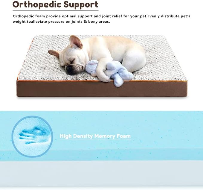 Figopage Orthopedic Memory Foam Dog Bed for Large Dogs, Waterproof Dog Crate Bed, Washable Pet Mat with Removable Cover and Nonskid Bottom