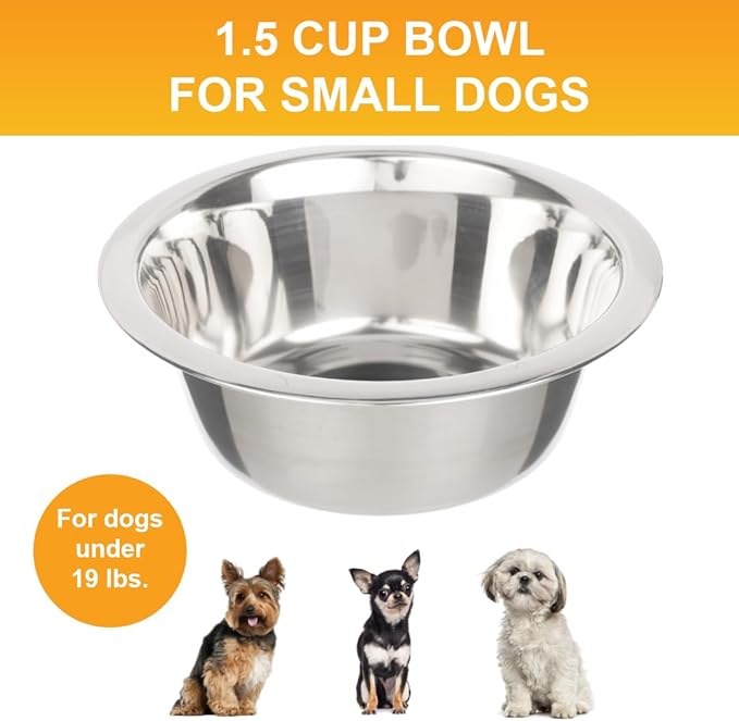 Neater Pet Brands 1.5 Cup (12 oz.) Stainless Steel Dog Bowls, Set of 2 Neater Feeder Replacement Bowls (Cat/Small Models), Dog Food Bowl & Water Bowl, Dishwasher Safe Metal Dish for Cats & Small Dogs