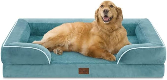 Comfort Expression Orthopedic Dog Bed for Extra Large Dogs 42x30 Inch, Waterproof Egg Crate Foam XL Pet Bed with Removable Bolsters, Dog Couch with Washable Cover & Non-Slip Bottom, Washed Blue
