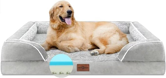 Comfort Expression Orthopedic Dog Bed for Extra Large Dogs 42x30 Inch, Waterproof Supportive Memory Foam XL Pet Bed with Removable Bolsters, Dog Couch with Washable Cover & Non-Slip Bottom, Light Grey