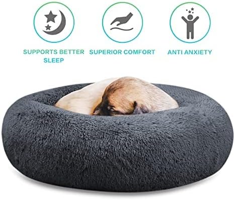 SAVFOX Plush Calming Dog Beds, Donut Dog Bed for Small Dogs, Medium, Large & X-Large, Comfy Cuddler Dog Bed and Cat Bed in Faux Fur, Washable Dog Bed, Multiple Sizes XS-XXL
