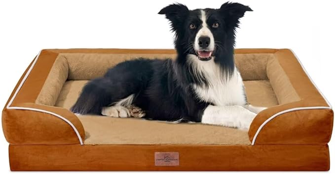 Comfort Expression Orthopedic Dog Bed for Large Dogs 36x27 Inch, Waterproof Supportive Egg Crate Foam Large Pet Bed with Removable Bolsters, Dog Couch with Washable Cover & Non-Slip Bottom, Orange