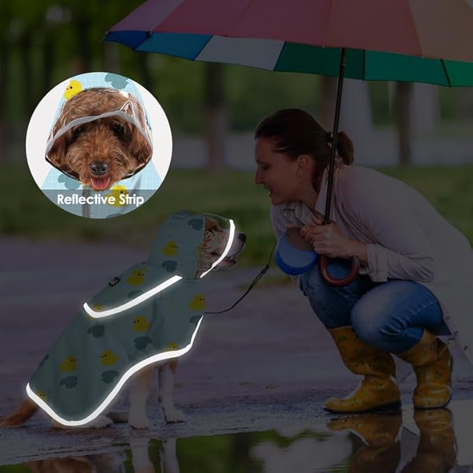 SlowTon Dog Raincoat, Adjustable Dog Rain Jacket Clear Hooded Double Layer, Waterproof Poncho with Reflective Strip Straps and Storage Pocket for Small Medium Large Dogs Puppies(DK XXL)