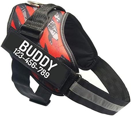 PawPawify Custom No Pull Dog Harness with Name and Phone Number, Heavy Duty Personalized Pet Vest to Prevent Tugging, Pulling, or Choking, Training and Walking (Camouflage Red, XXL (85-140 LBS))