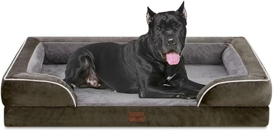 Comfort Expression Orthopedic Dog Bed for Extra Large Dogs 53x42 Inch, Waterproof Egg Crate Foam XXL Pet Bed with Removable Bolsters, Dog Couch with Washable Cover & Non-Slip Bottom, Dark Green