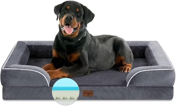 Comfort Expression Orthopedic Dog Bed for Extra Large Dogs 45x35 Inch, Waterproof Supportive Memory Foam XL Pet Bed with Removable Bolster, Dog Couch with Washable Cover & Non-Slip Bottom, Leaden Grey