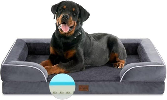 Comfort Expression Orthopedic Dog Bed for Extra Large Dogs 45x35 Inch, Waterproof Supportive Memory Foam XL Pet Bed with Removable Bolster, Dog Couch with Washable Cover & Non-Slip Bottom, Leaden Grey