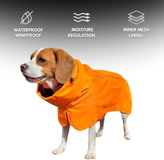 Spark Paws Dog Raincoat, Waterproof Windproof Rain Jacket, for Small Medium Large Extra Large Dogs, Reflective Breathable Full-Body Coverage Dry Suit - Orange - M