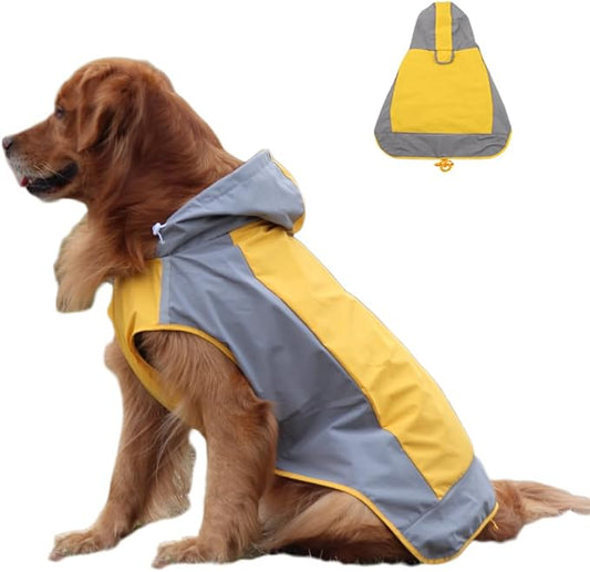 Dogs Packable Lightweight Raincoat: Pet Dog Hood Waterproof Coats Yellow Size 10
