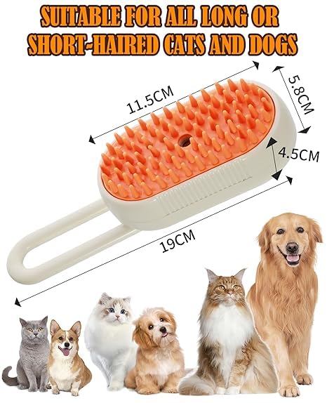 Cat Steam Brush for Shedding - 3 in 1 Steam Cat Brushes for Grooming and Massage - Adjustable Pet Brush with Steam for Dogs, Removing Tangled and Loose Hair (Beige)