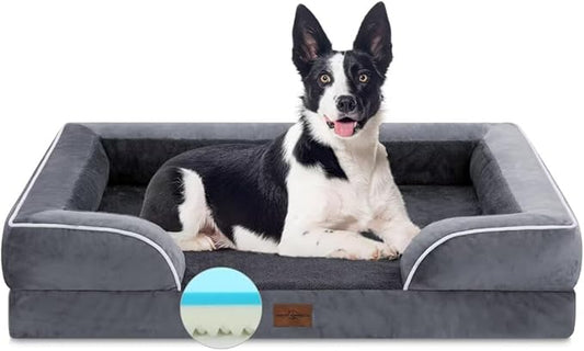 Comfort Expression Orthopedic Dog Bed for Large Dogs 36x27 Inch, Waterproof Supportive Memory Foam Large Pet Bed with Removable Bolsters, Dog Couch with Washable Cover & Non-Slip Bottom, Leaden Grey