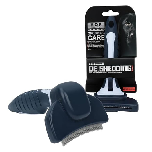 HOP Dog Deshedding Brush for Short Haired Dogs Cats Pets Professional Deshedding Tool Anti-Slip Handle & Detachable Head Highly Effective Deshedder Grooming Home of Paws(Dark Blue_M)
