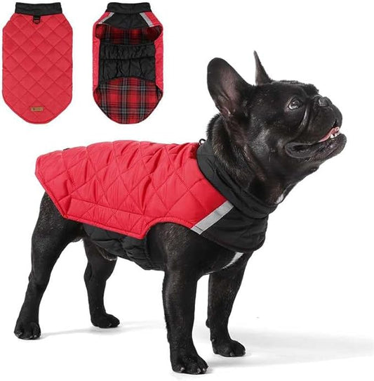 Reversible Waterproof Dog Coat - Adjustable Winter Jacket for Small to Large Breeds, Warm Cold Weather Apparel for Medium Dogs (Red & Black, Medium (Pack of 1))