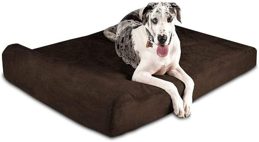 Barker Beds Giant Orthopedic Dog Bed for Large Dogs - 7" Thick Washable Big Dog Bed with Headrest - XL Water-Resistant Mattress - Durable Microsuede Cover - Comfy Pet Bed (Chocolate)